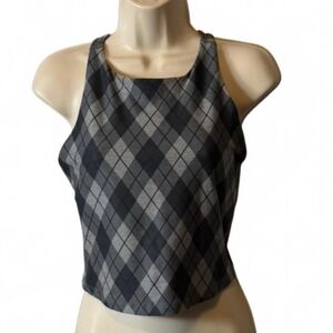 Beyond‎ Yoga Gray Argyle Softmark Refocus Cropped Tank, Women's Size M